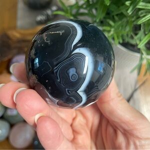 Black and White Agate Crystal Sphere with banding and eyes